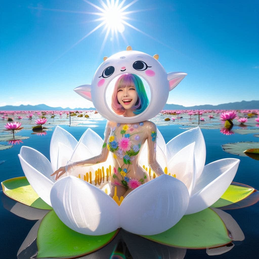 Sister pretends to be a flower