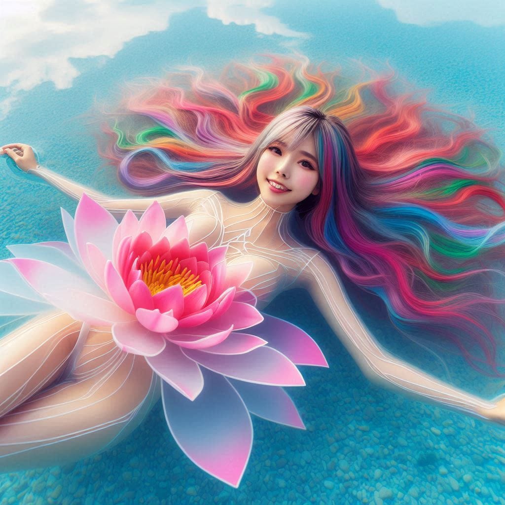 Sister pretends to be a flower