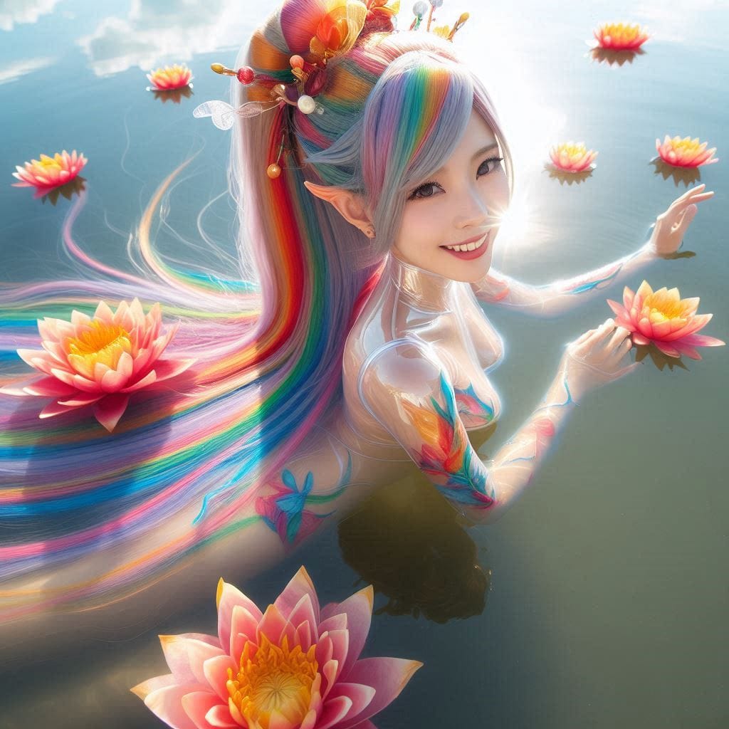 Sister pretends to be a flower