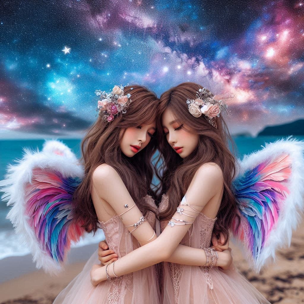 Watching the night scene meet the angel sister flower