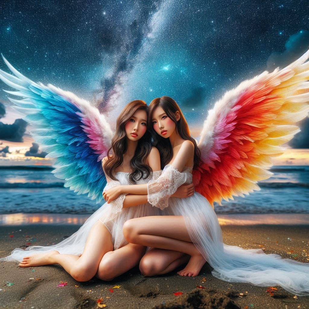 Watching the night scene meet the angel sister flower