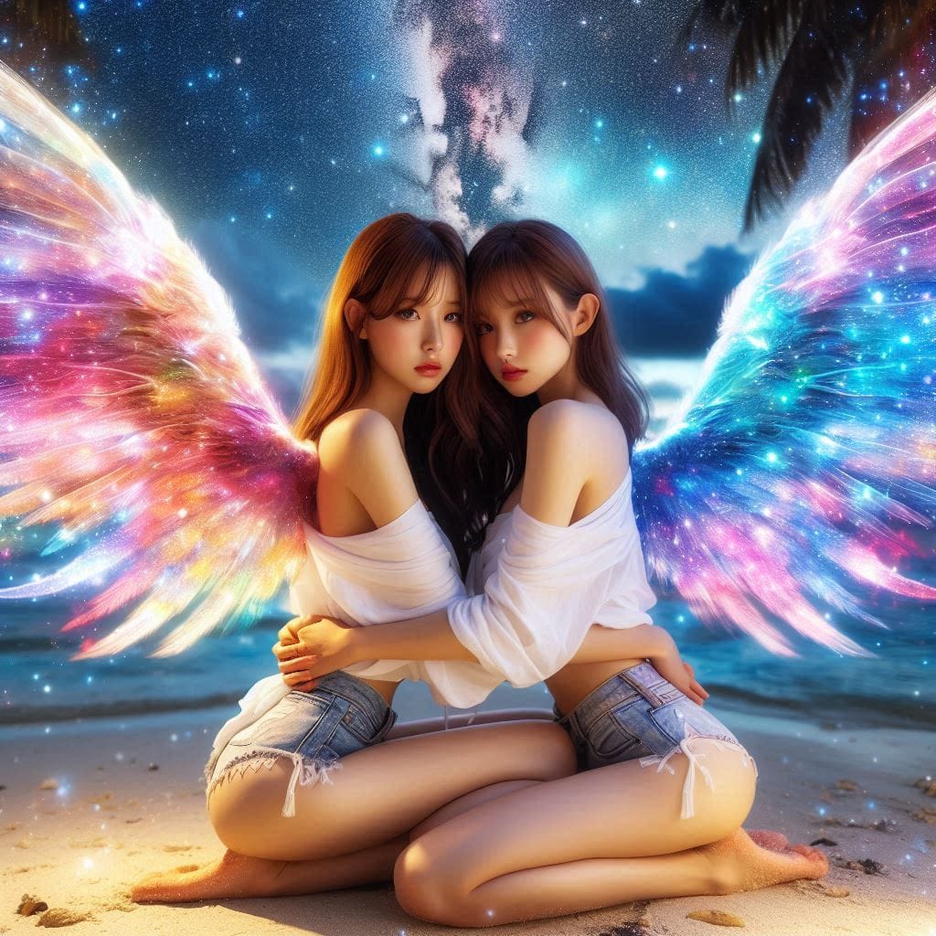 Watching the night scene meet the angel sister flower