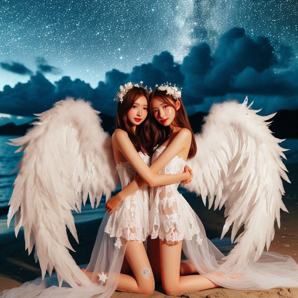Watching the night scene meet the angel sister flower