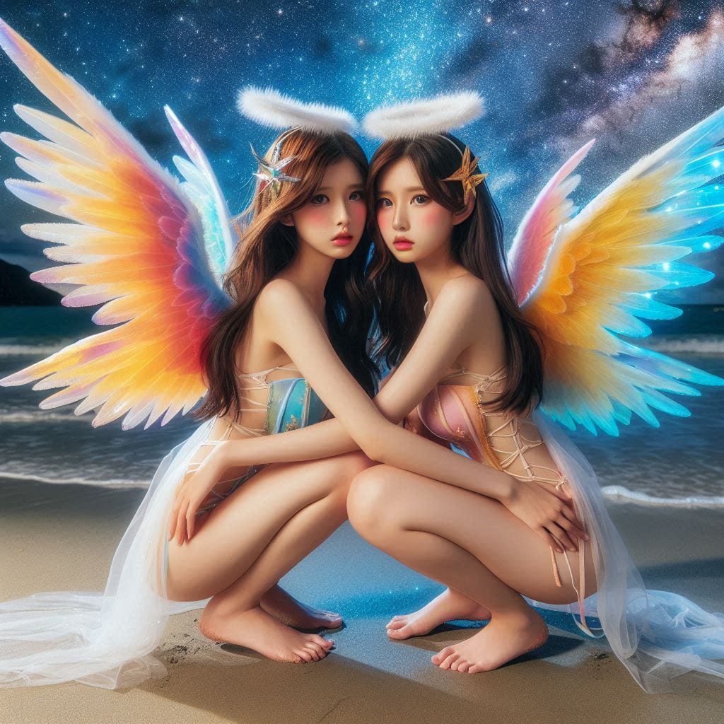 Watching the night scene meet the angel sister flower