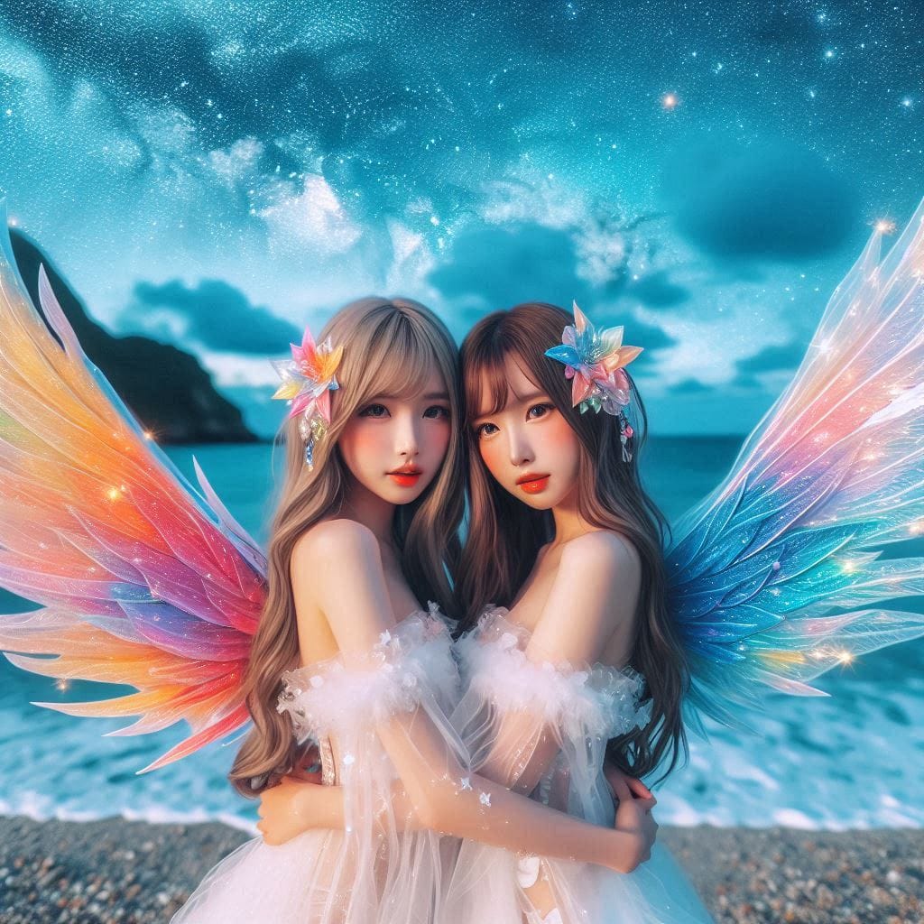 Watching the night scene meet the angel sister flower