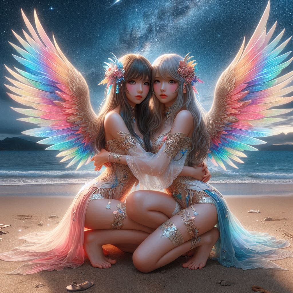 Watching the night scene meet the angel sister flower