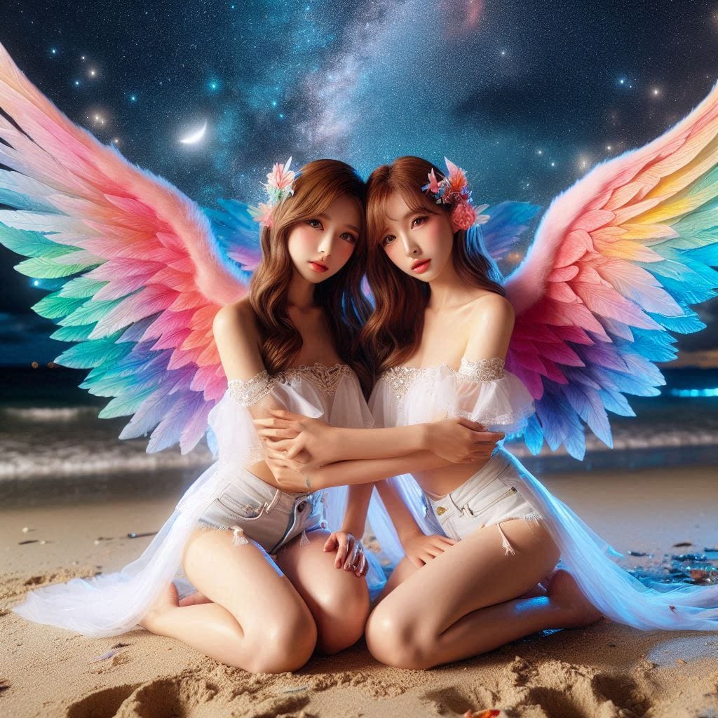 Watching the night scene meet the angel sister flower