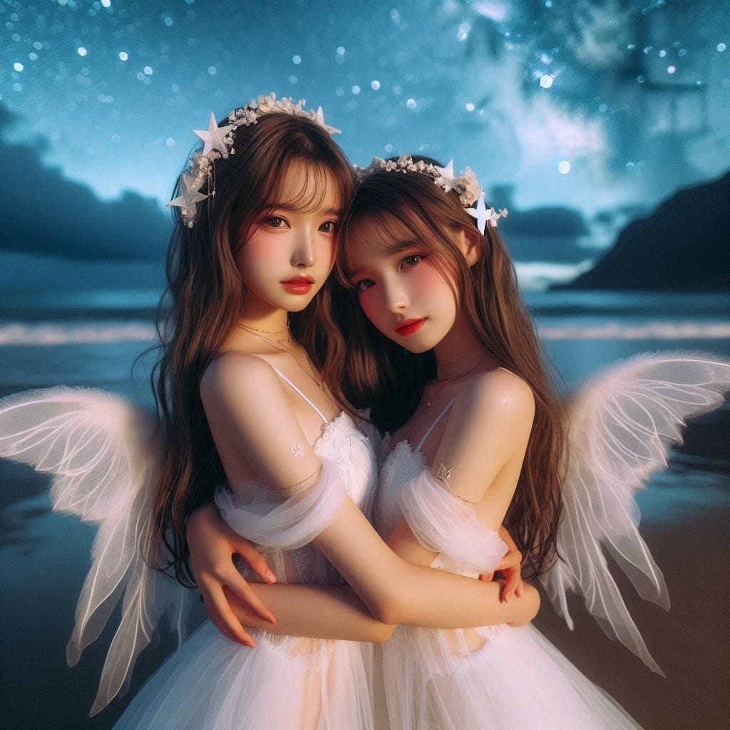 Watching the night scene meet the angel sister flower