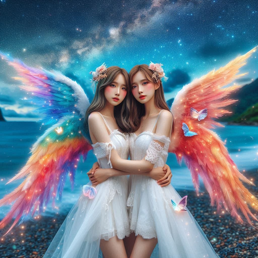 Watching the night scene meet the angel sister flower