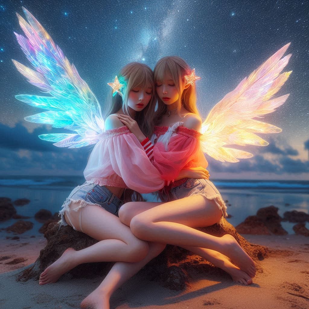 Watching the night scene meet the angel sister flower