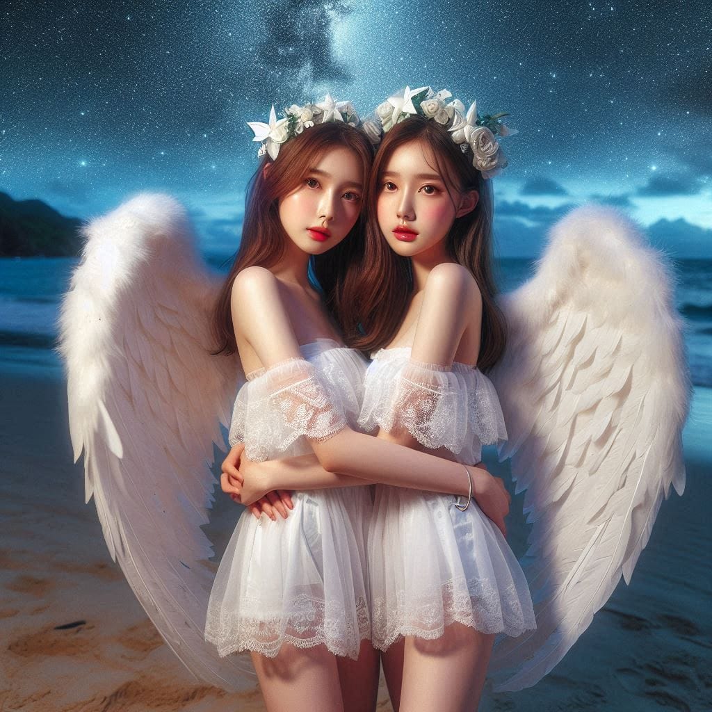 Watching the night scene meet the angel sister flower