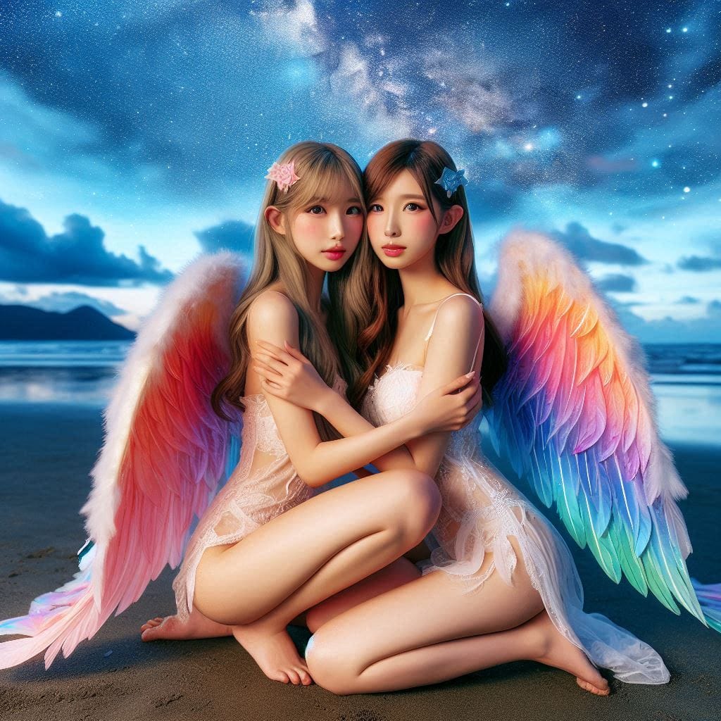 Watching the night scene meet the angel sister flower