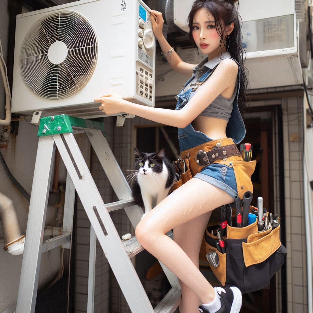 修冷氣的妹子