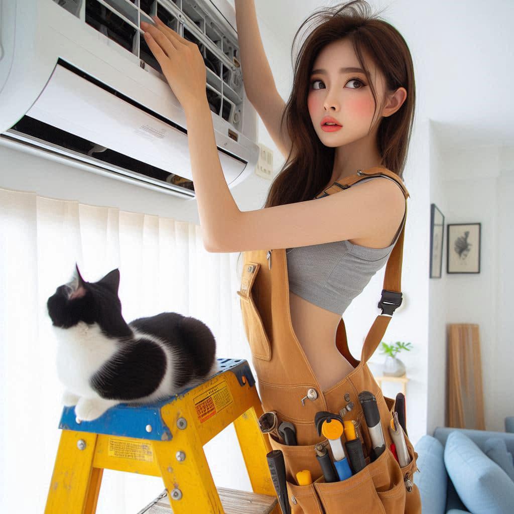 修冷氣的妹子