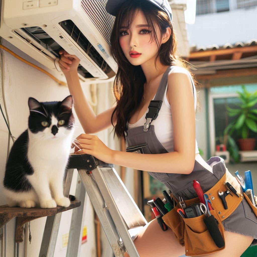 修冷氣的妹子