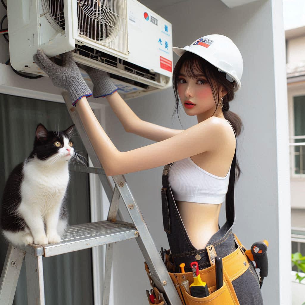修冷氣的妹子