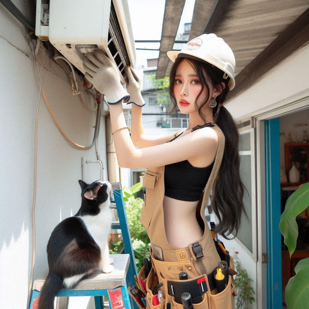 修冷氣的妹子