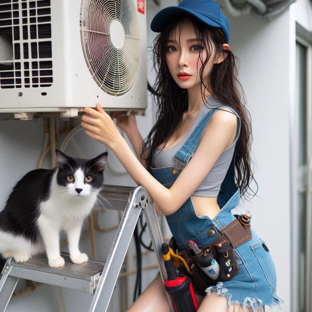 修冷氣的妹子