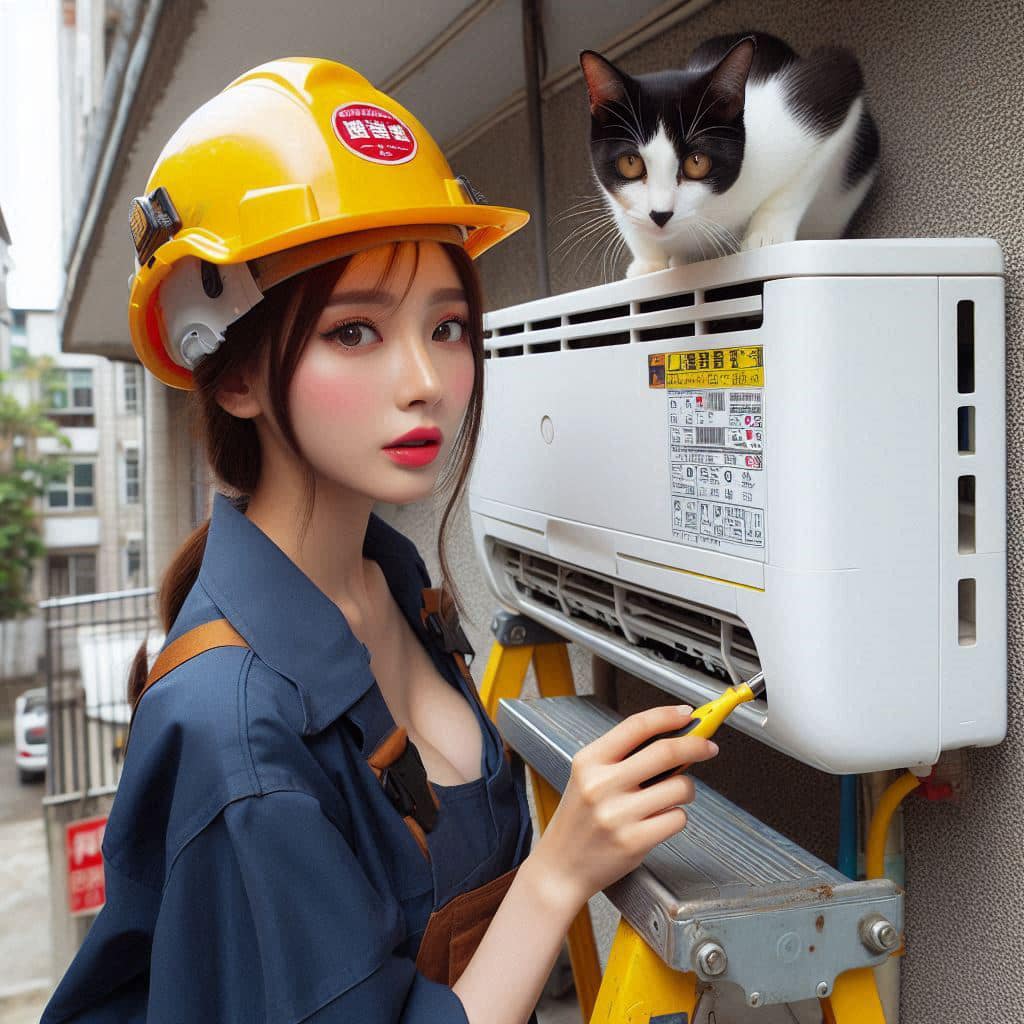 修冷氣的妹子