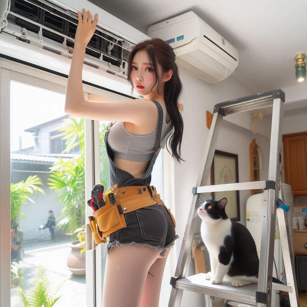 修冷氣的妹子