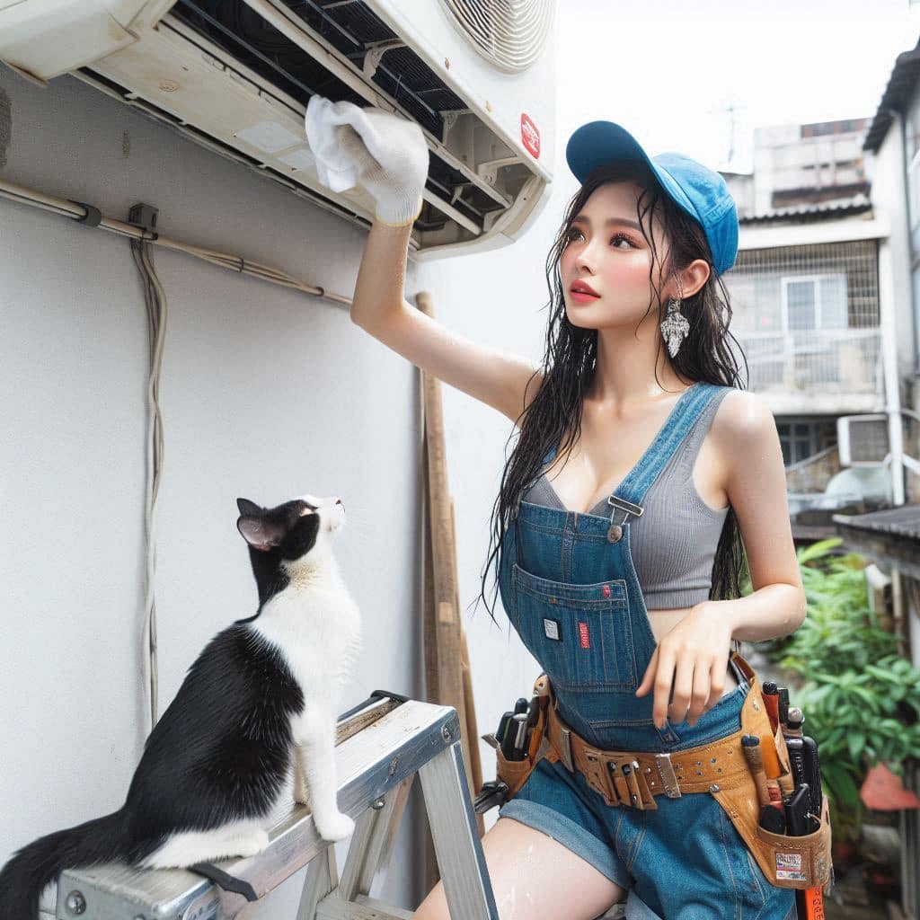 修冷氣的妹子