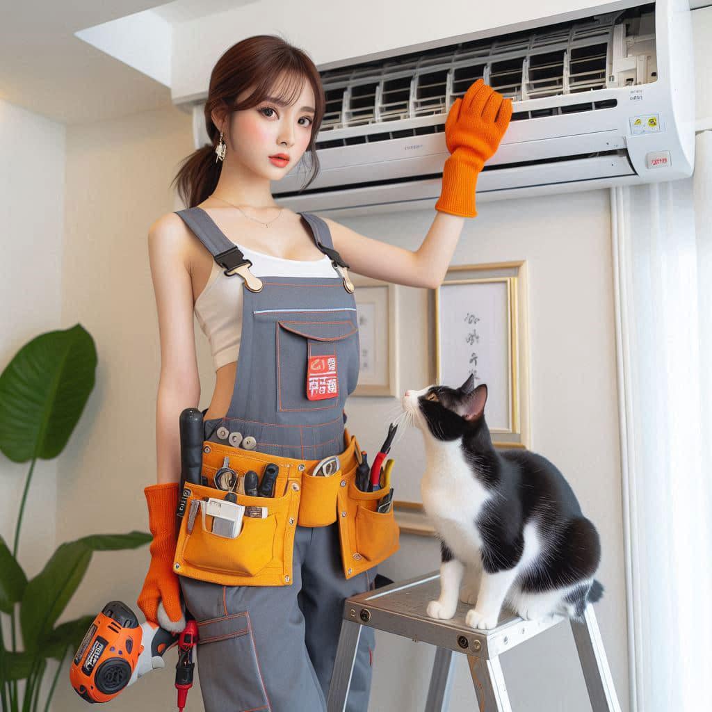 修冷氣的妹子