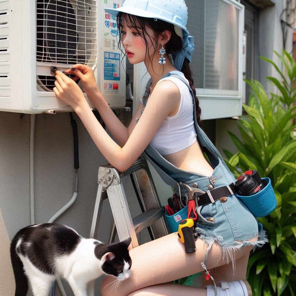 修冷氣的妹子