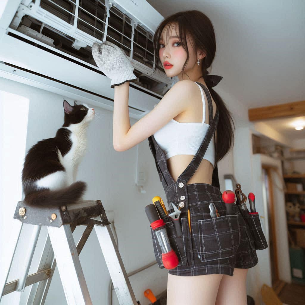 修冷氣的妹子