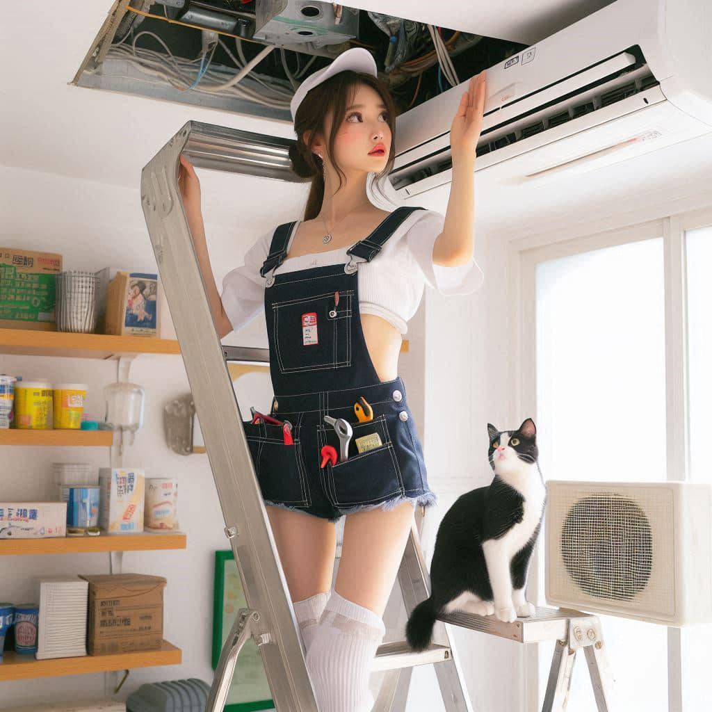 修冷氣的妹子