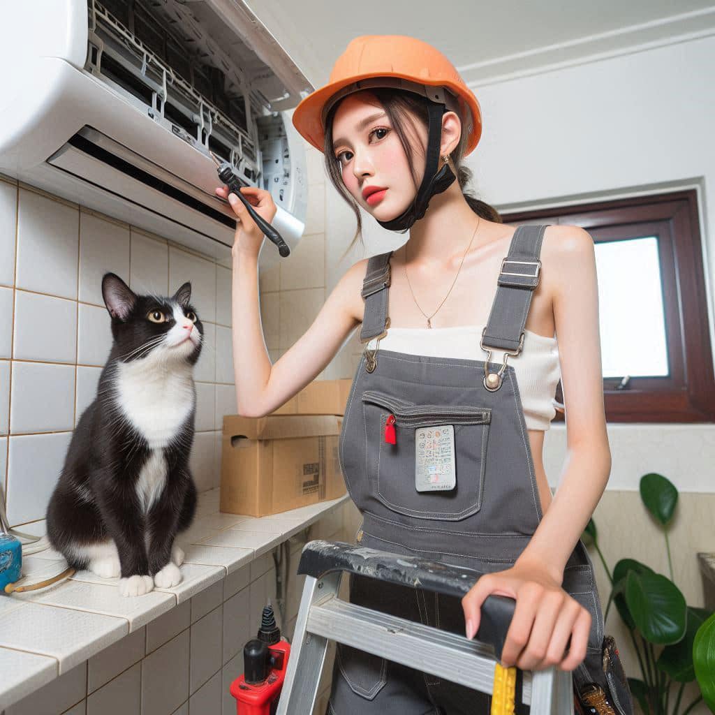 修冷氣的妹子