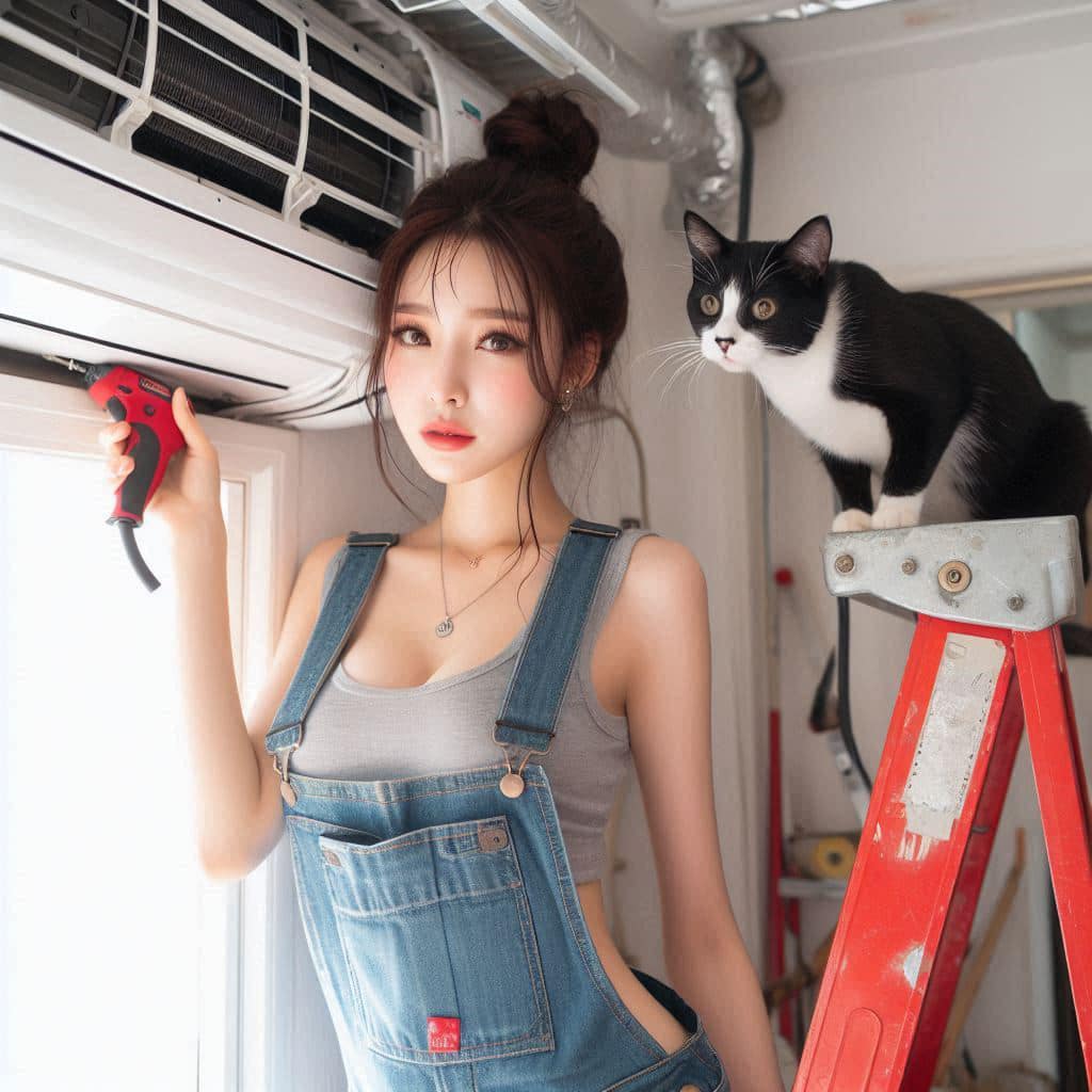 修冷氣的妹子