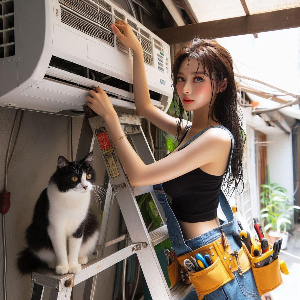 修冷氣的妹子