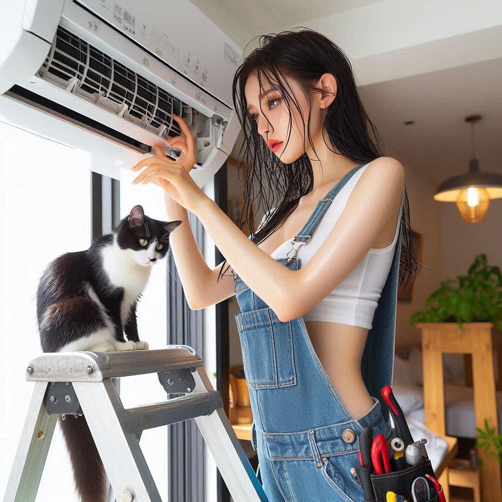 修冷氣的妹子