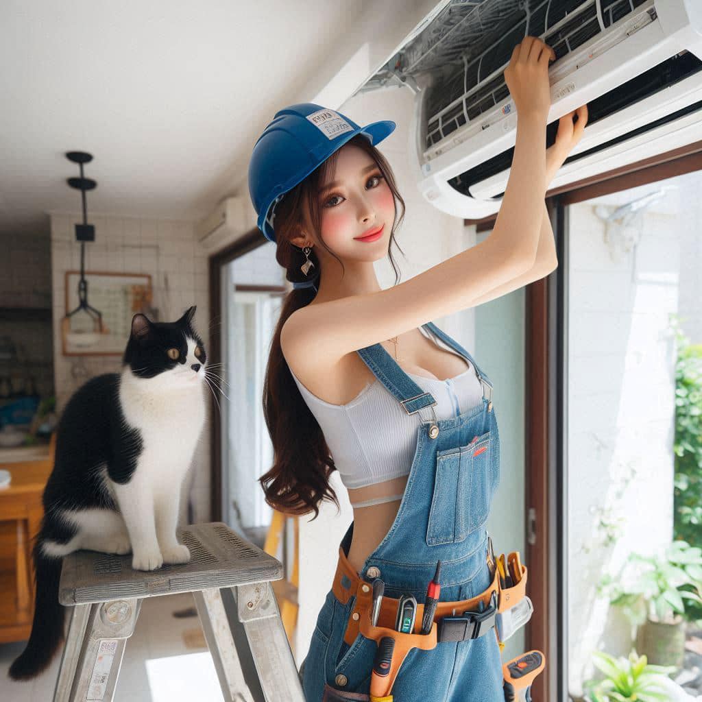 修冷氣的妹子