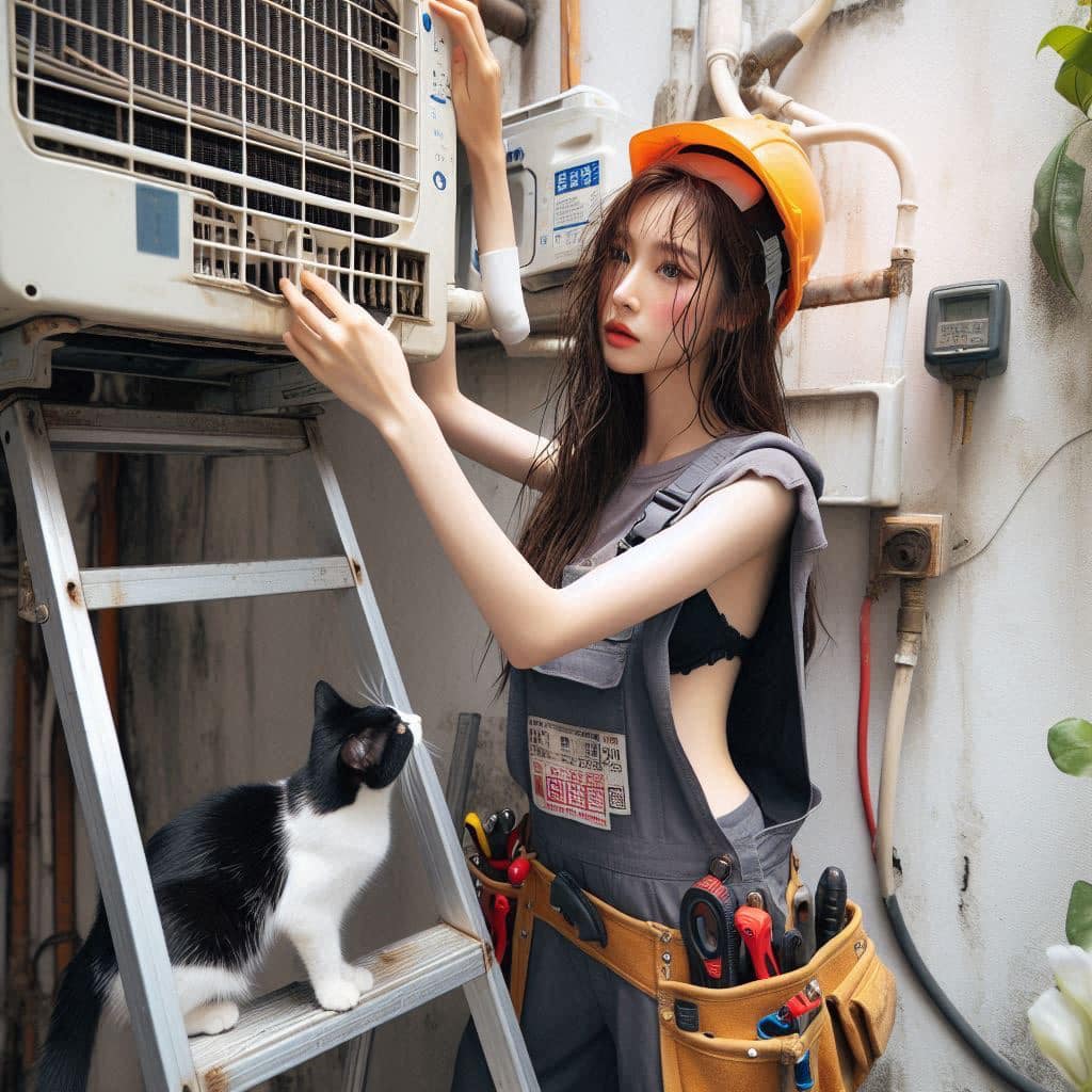 修冷氣的妹子