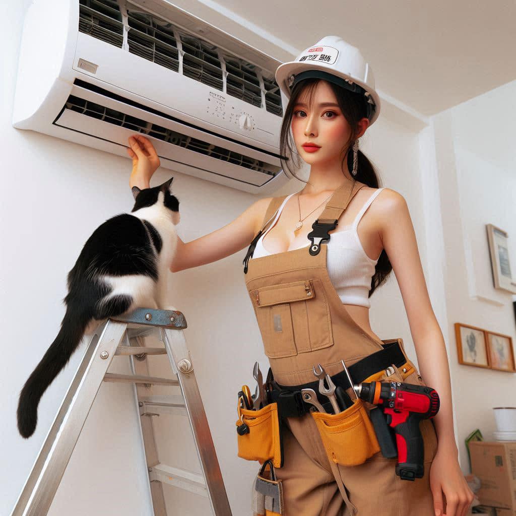 修冷氣的妹子