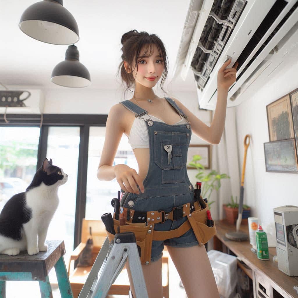 修冷氣的妹子