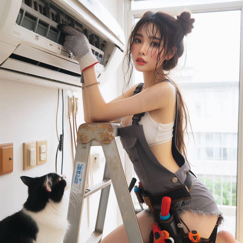 修冷氣的妹子