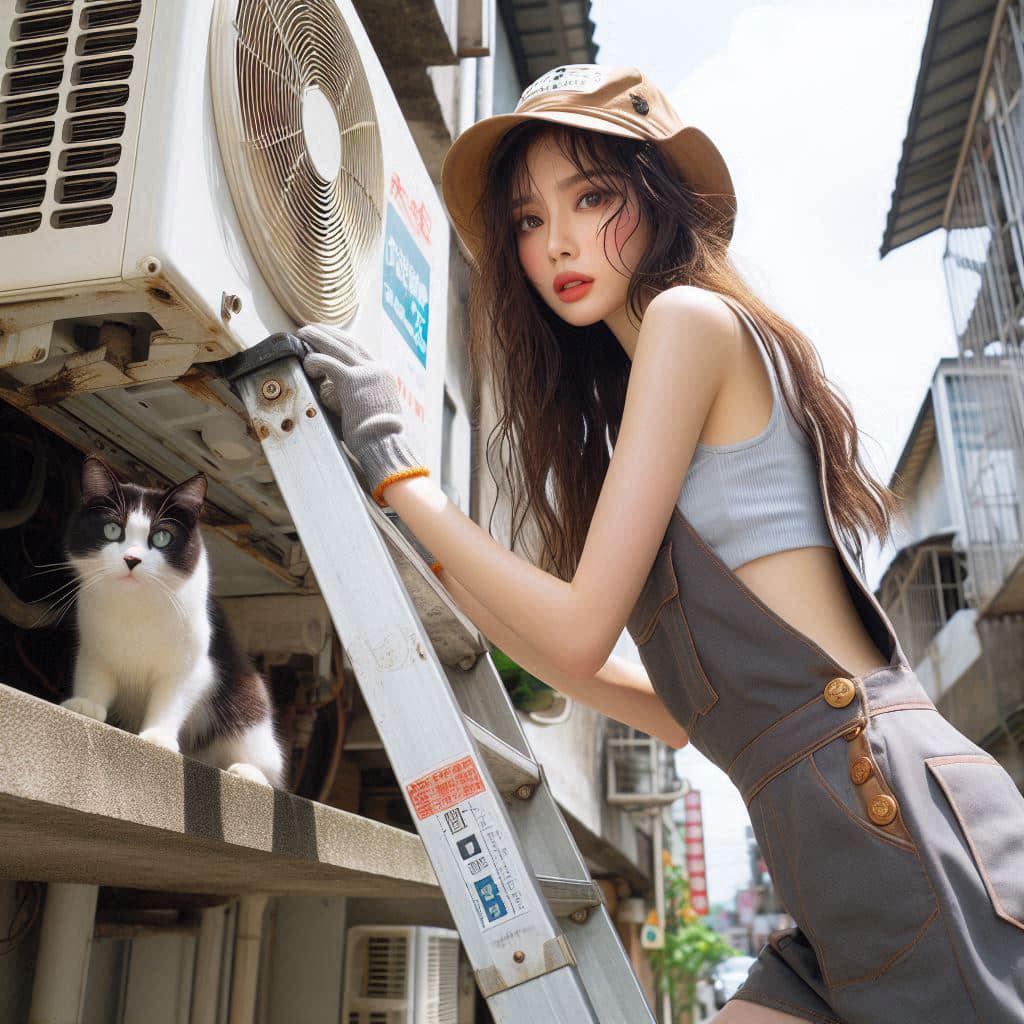 修冷氣的妹子