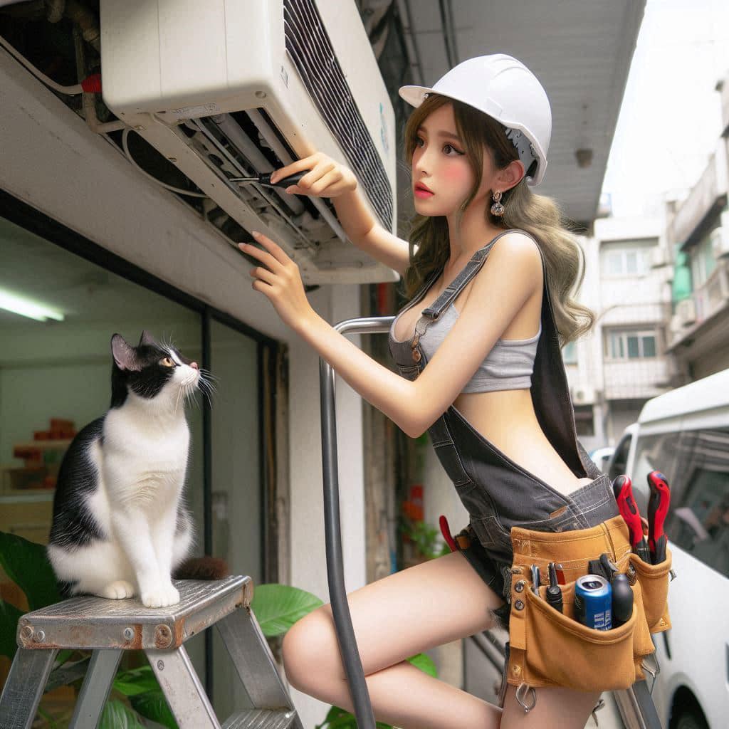 修冷氣的妹子