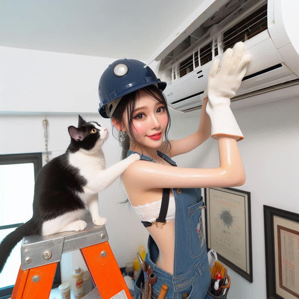 修冷氣的妹子