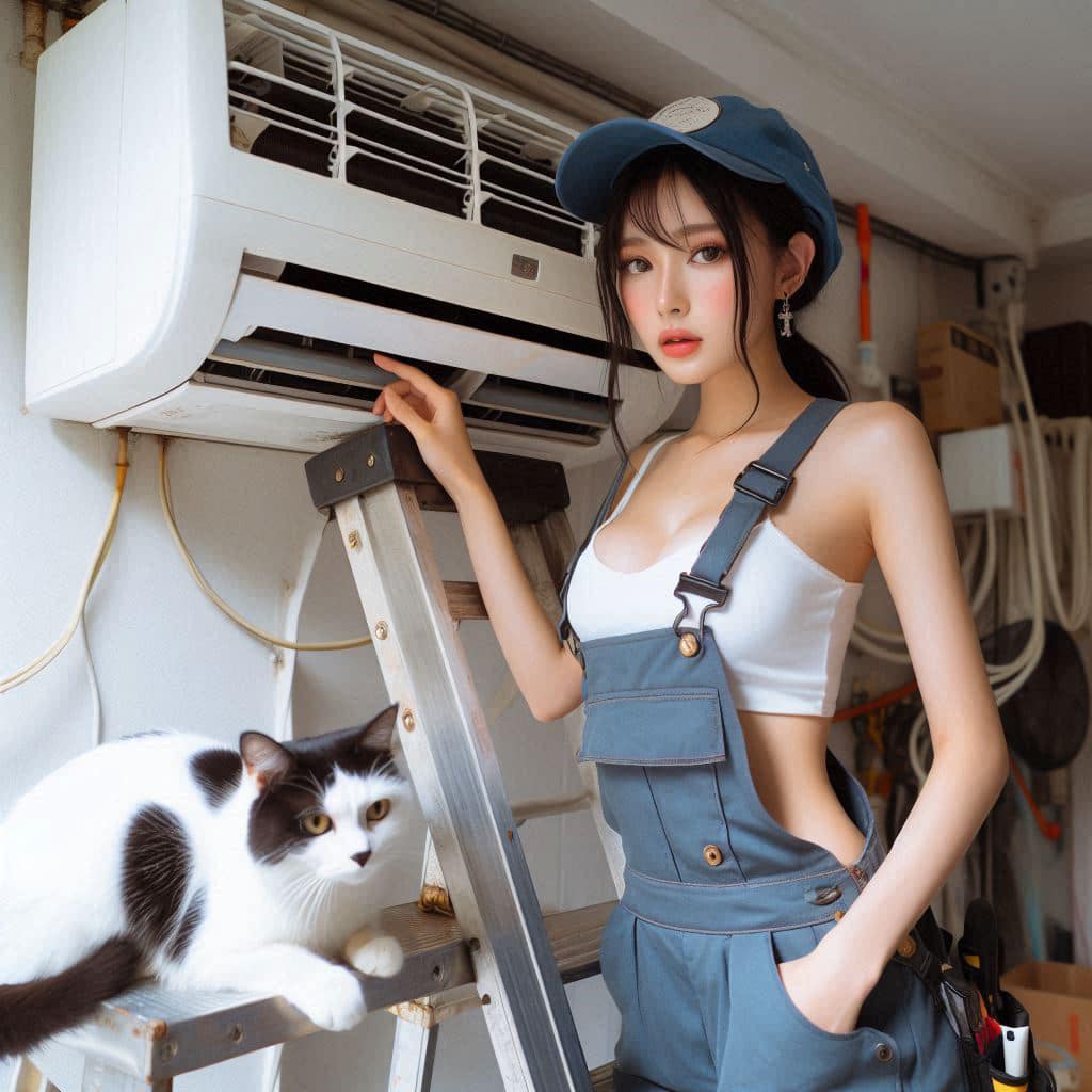 修冷氣的妹子