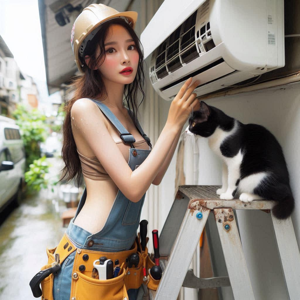 修冷氣的妹子