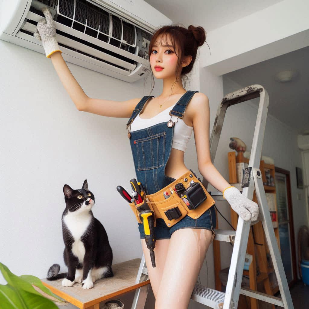 修冷氣的妹子