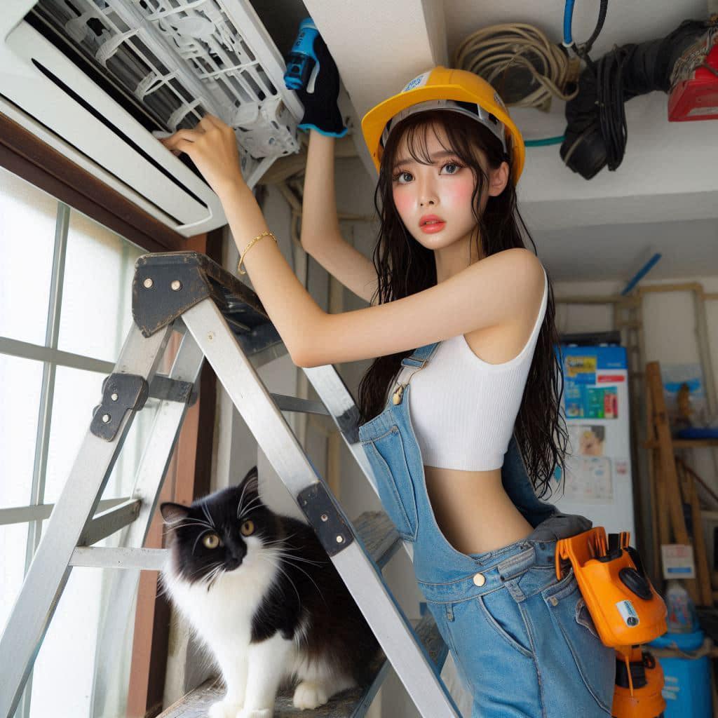 修冷氣的妹子