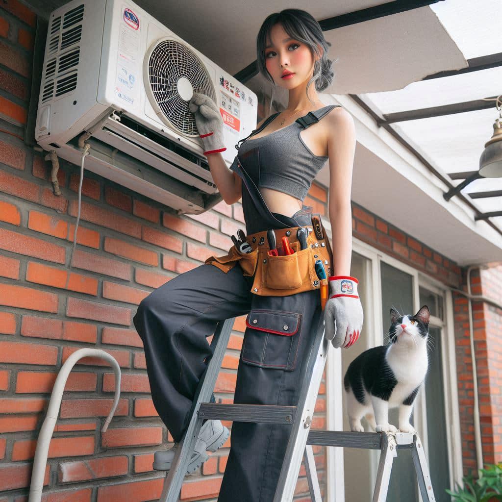 修冷氣的妹子