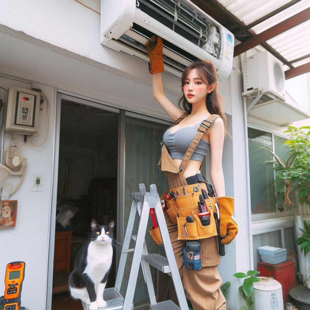 修冷氣的妹子