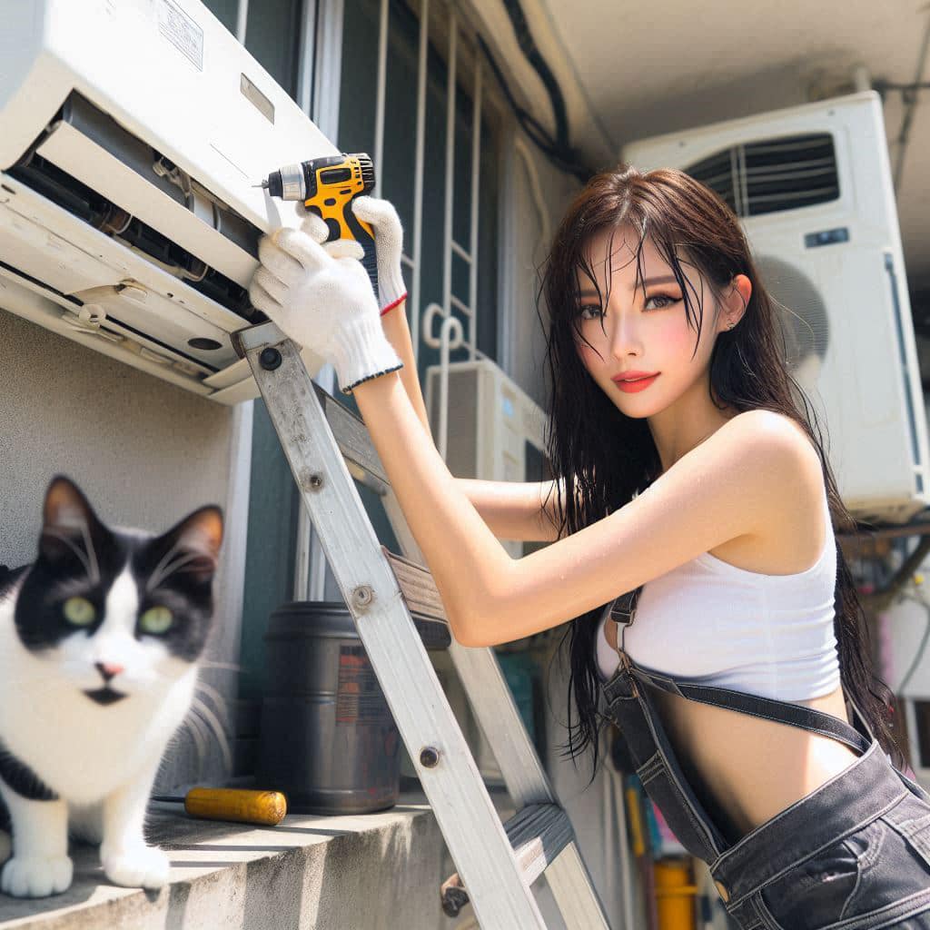修冷氣的妹子