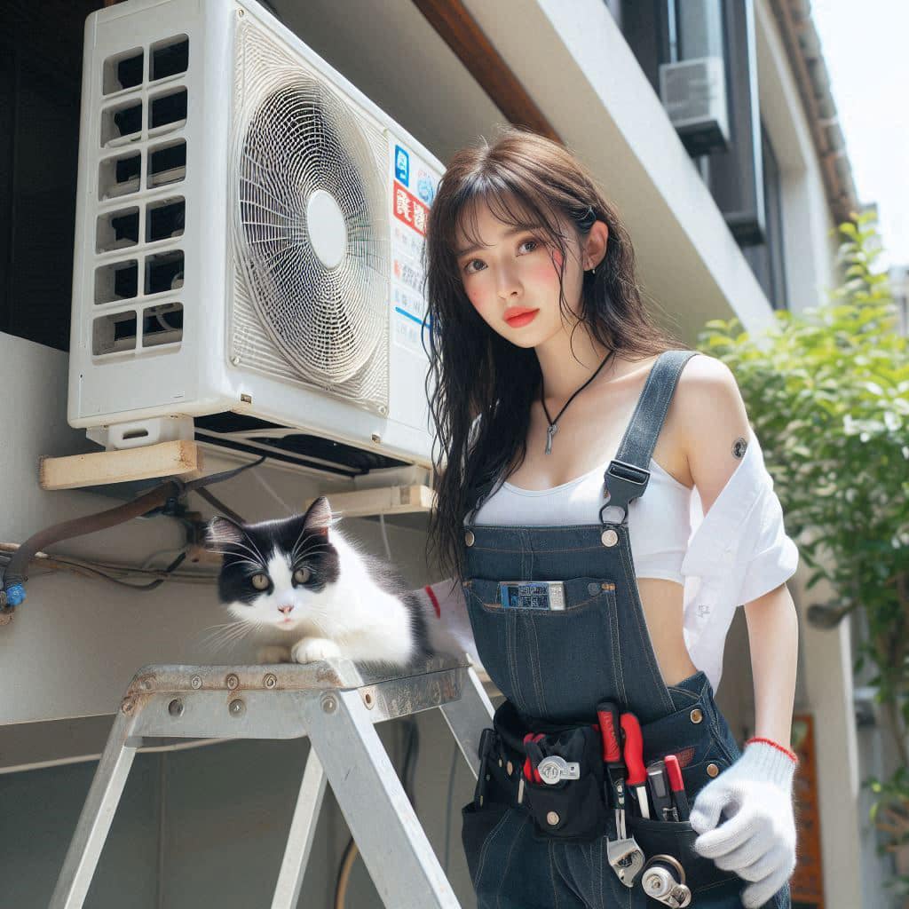 修冷氣的妹子