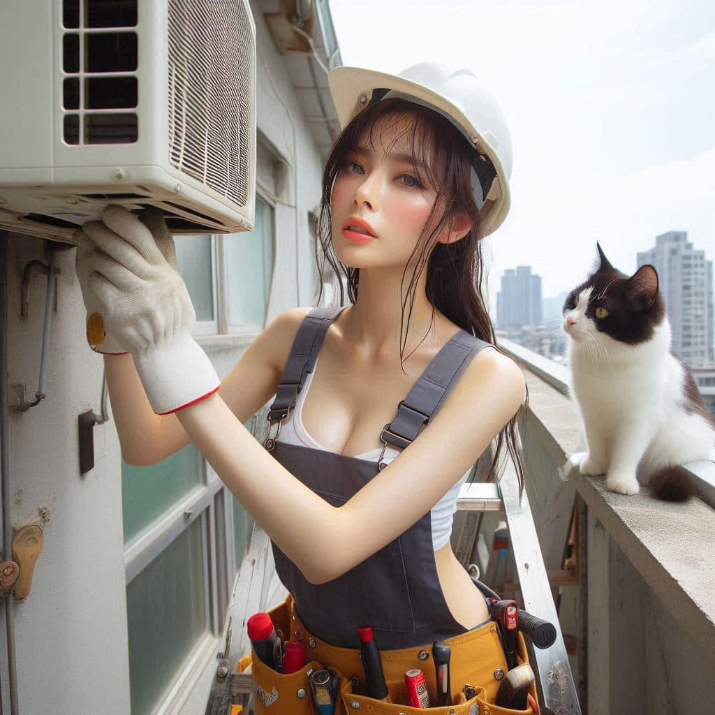 修冷氣的妹子